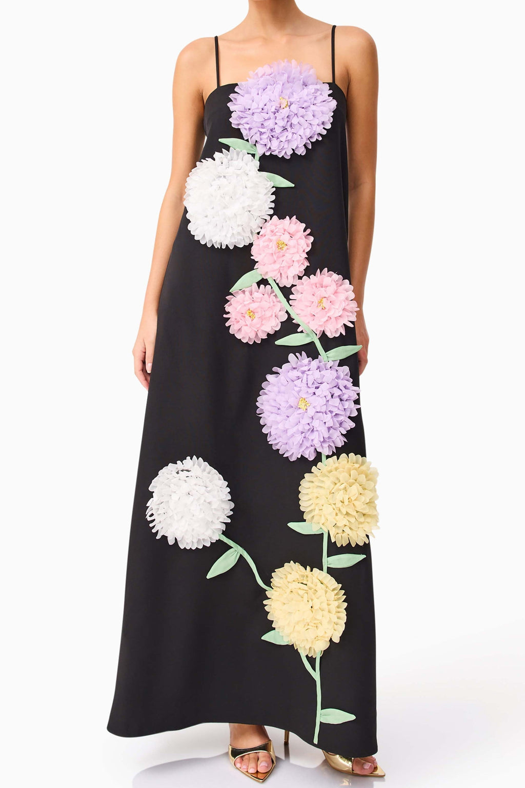 Kristin Buttercup Embroidered Maxi Dress in Black Avalabel