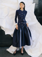Jane Navy Knit Taffeta Midi Dress Avalabel