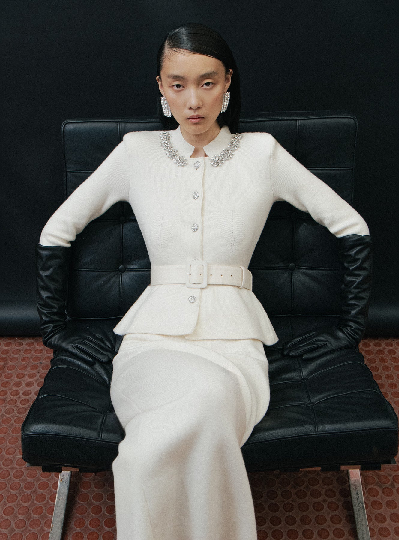 harriet Cream Wool Peplum Knit Midi Dress Avalabel