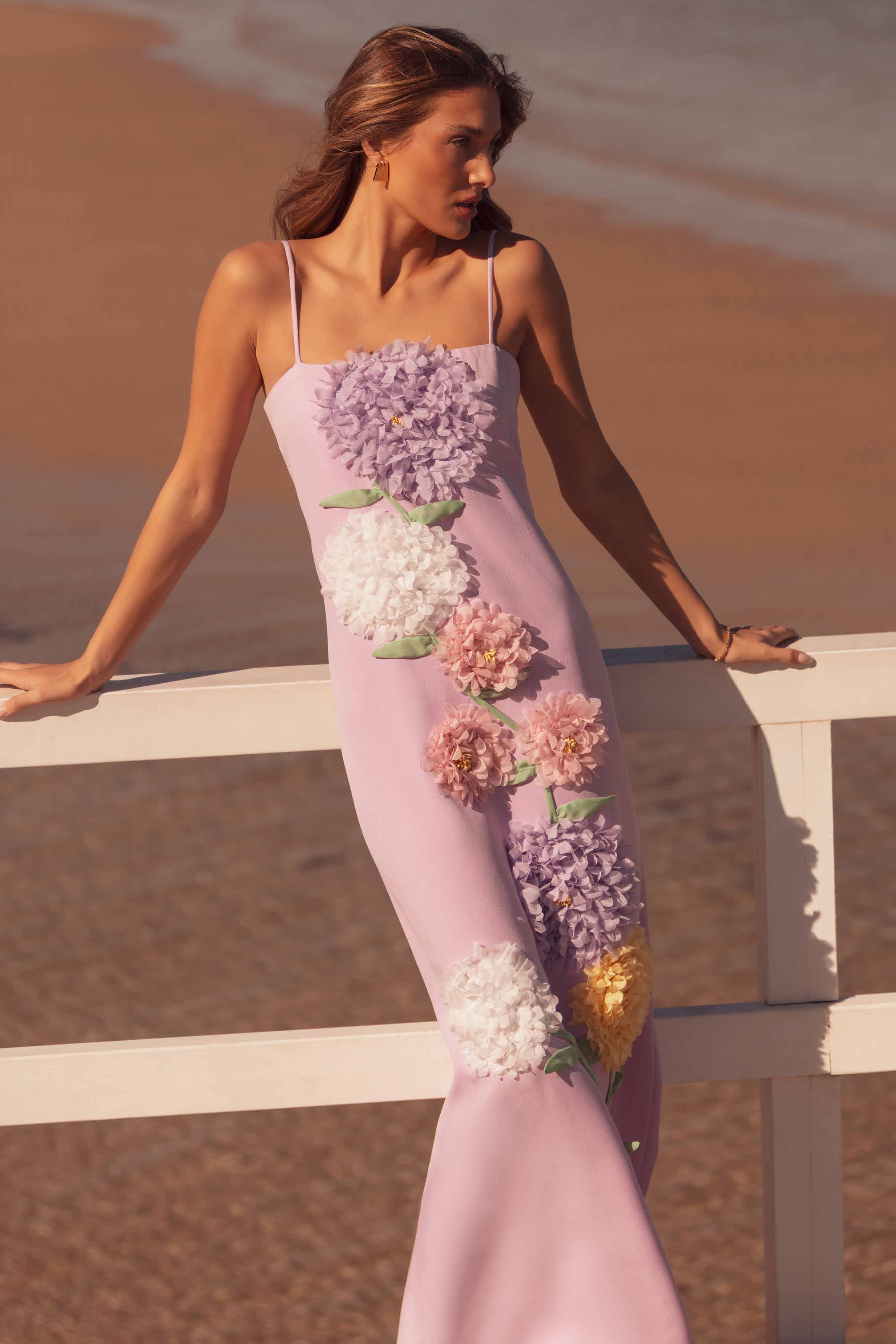 Kristin Buttercup Embroidered Maxi Dress in Purple Avalabel