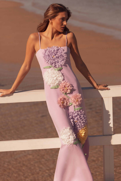 Kristin Buttercup Embroidered Maxi Dress in Purple