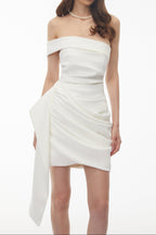 Off Shoulder Draped Wrap Mini Dress poava