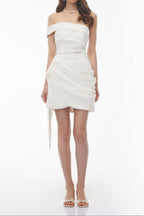 Off Shoulder Draped Wrap Mini Dress poava
