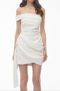 Off Shoulder Draped Wrap Mini Dress poava