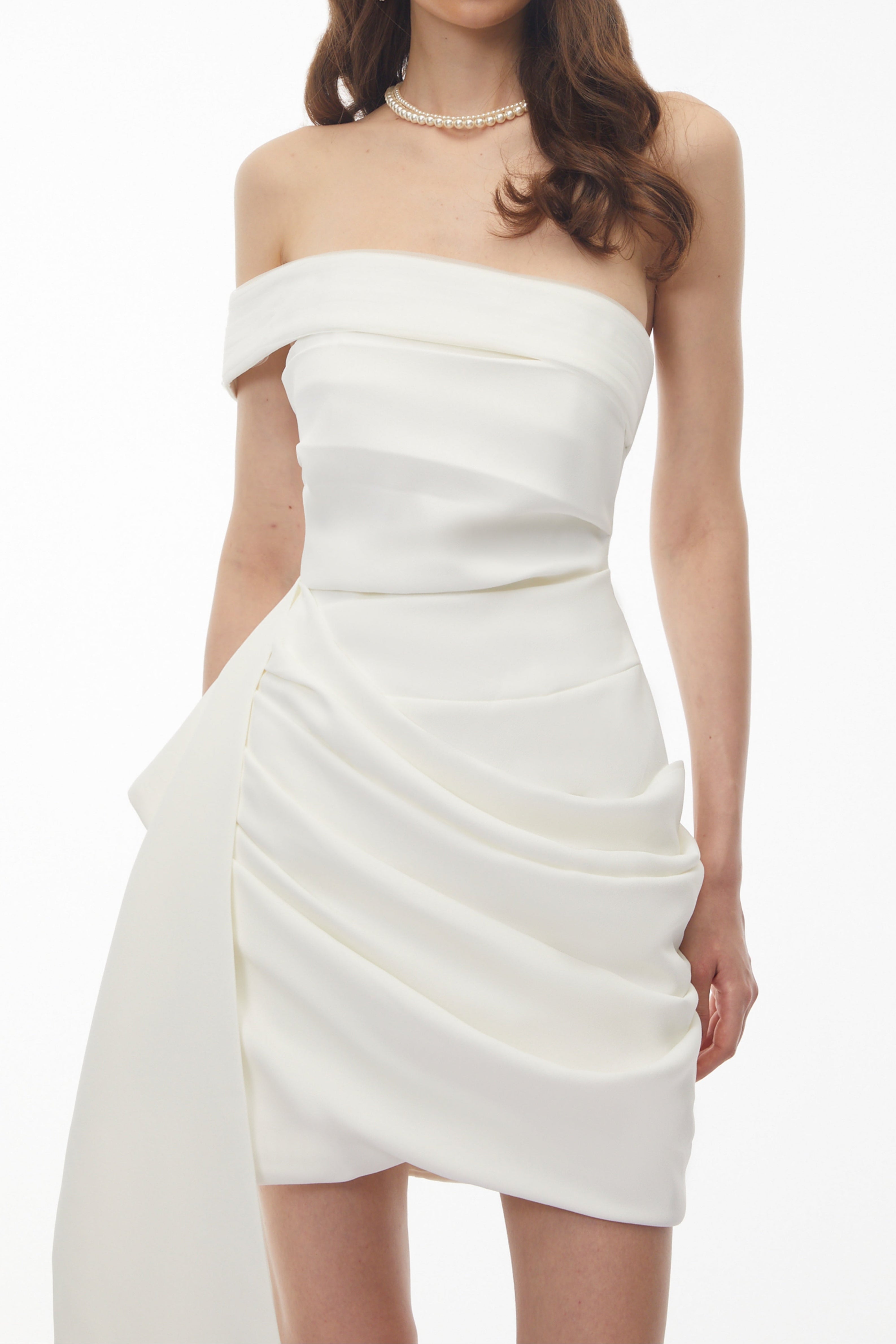 Off Shoulder Draped Wrap Mini Dress poava
