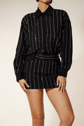 victoria Collar Rhinestone Shirt mini Dress in black Avalabel