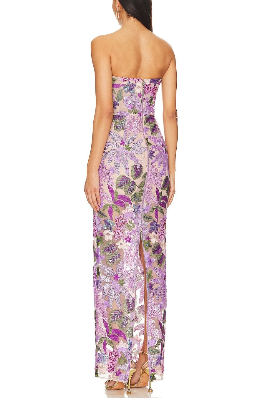 Elara Floral Sequin Embroidered Strapless Maxi Dress - Purple Avalabel