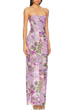 Elara Floral Sequin Embroidered Strapless Maxi Dress - Purple Avalabel
