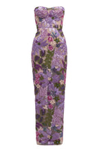 Elara Floral Sequin Embroidered Strapless Maxi Dress - Purple Avalabel