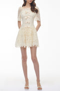 Vivien Square Neck Bow Lace Mini Dress - White Avalabel