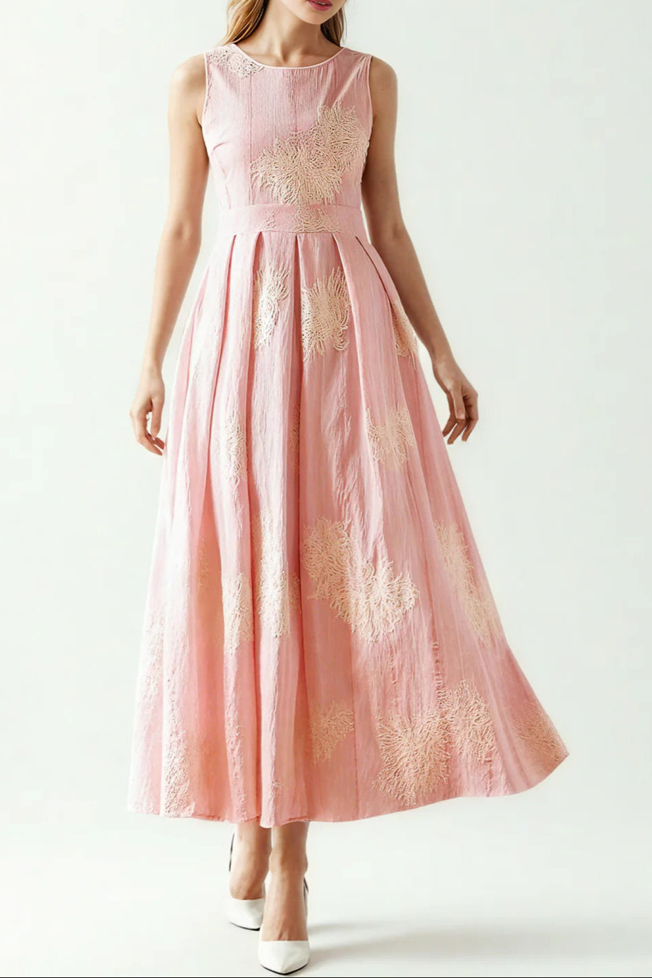 Crochet Sleeveless Backless Maxi Dress In Pink Avalabel