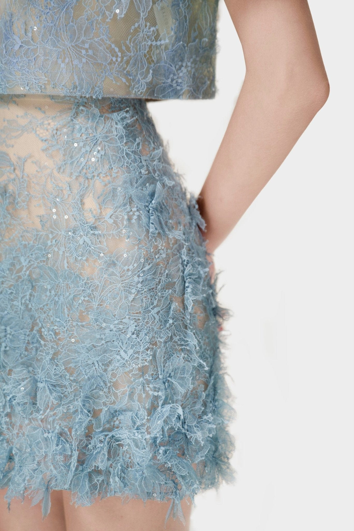 Elsea Lace Top & Mini Skirt Set - Blue Avalabel