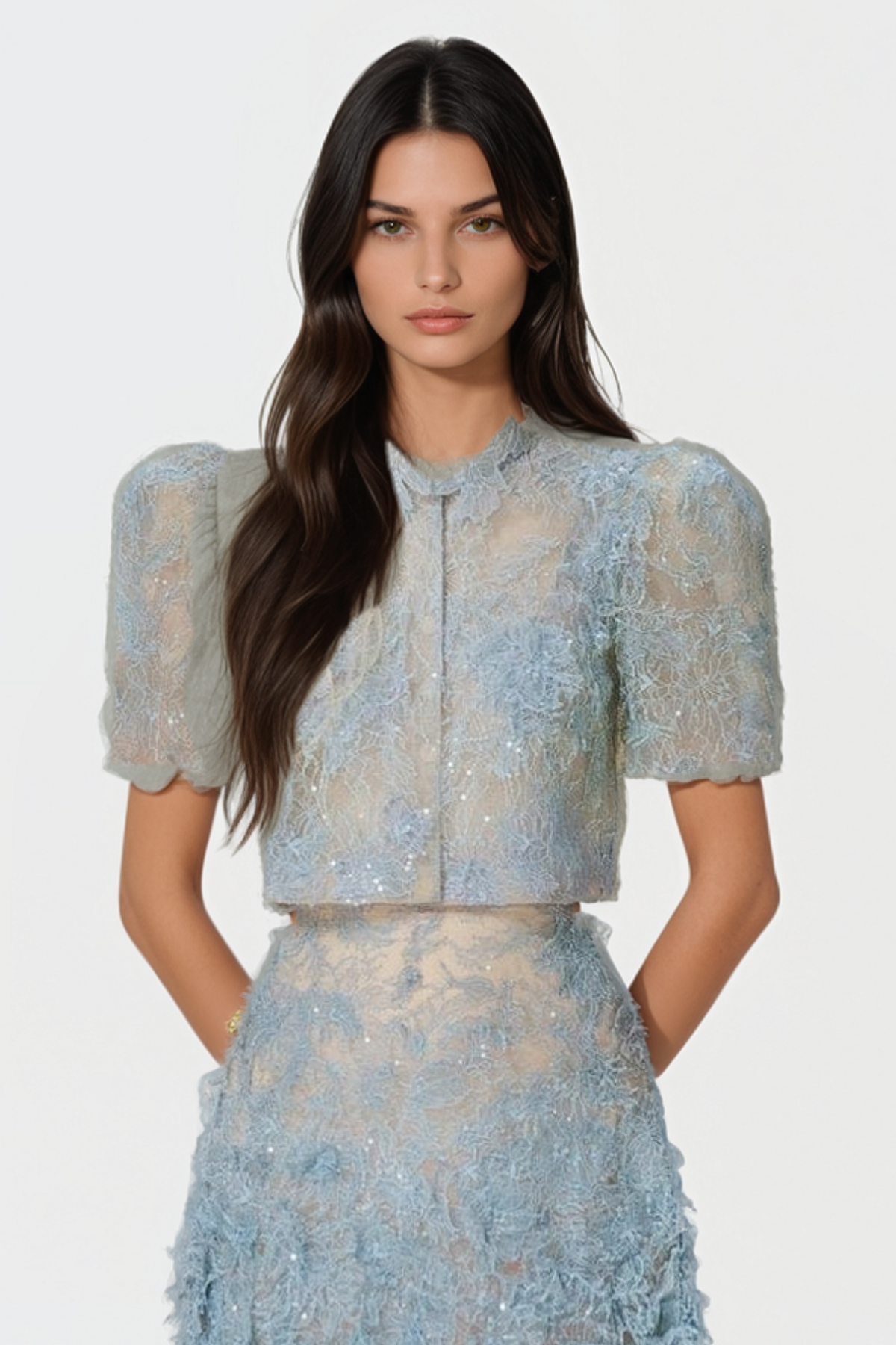 Elsea Lace Top & Mini Skirt Set - Blue Avalabel