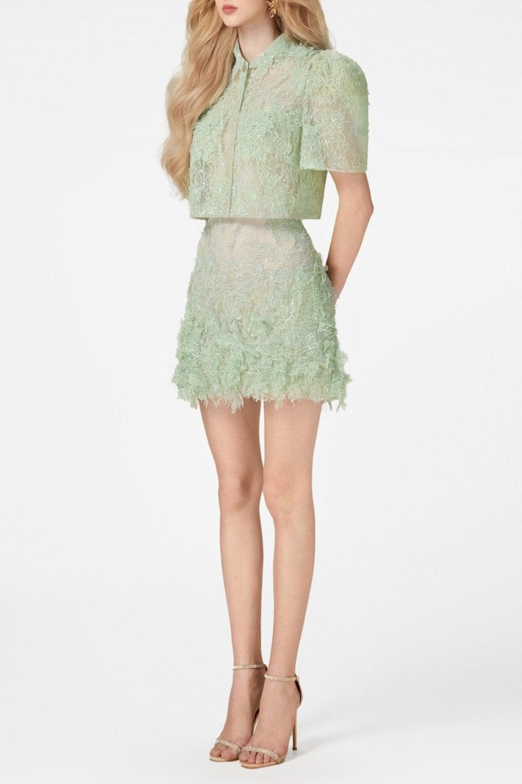 Elsea Lace Top & Mini Skirt Set - Green Avalabel