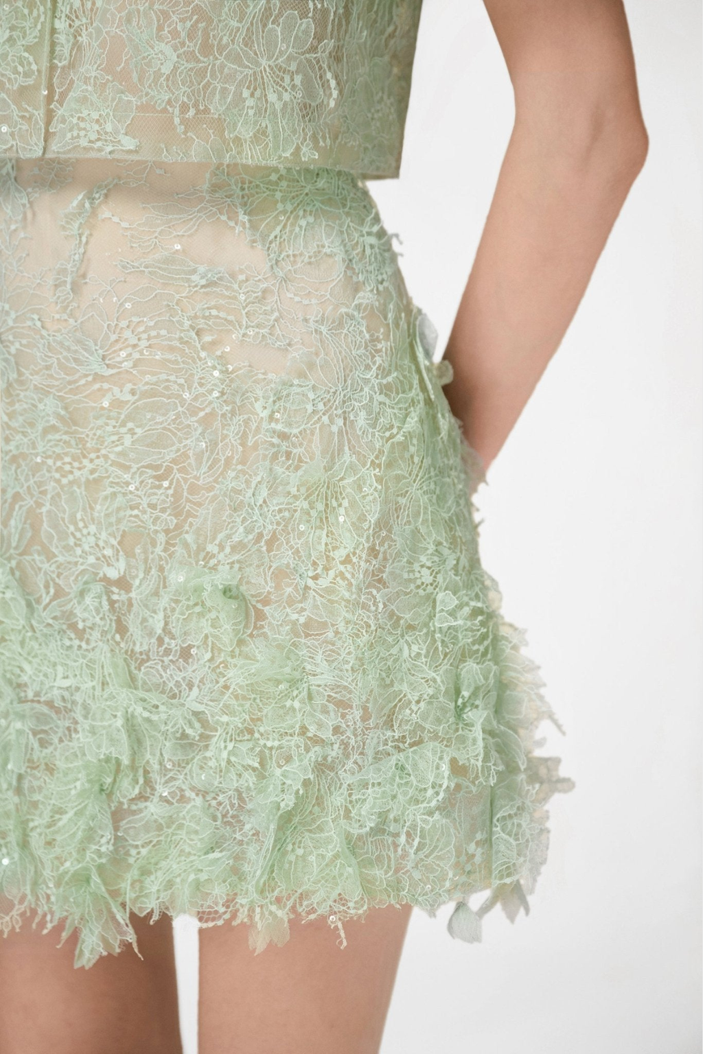 Elsea Lace Top & Mini Skirt Set - Green Avalabel