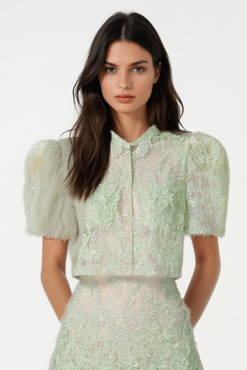 Elsea Lace Top & Mini Skirt Set - Green Avalabel