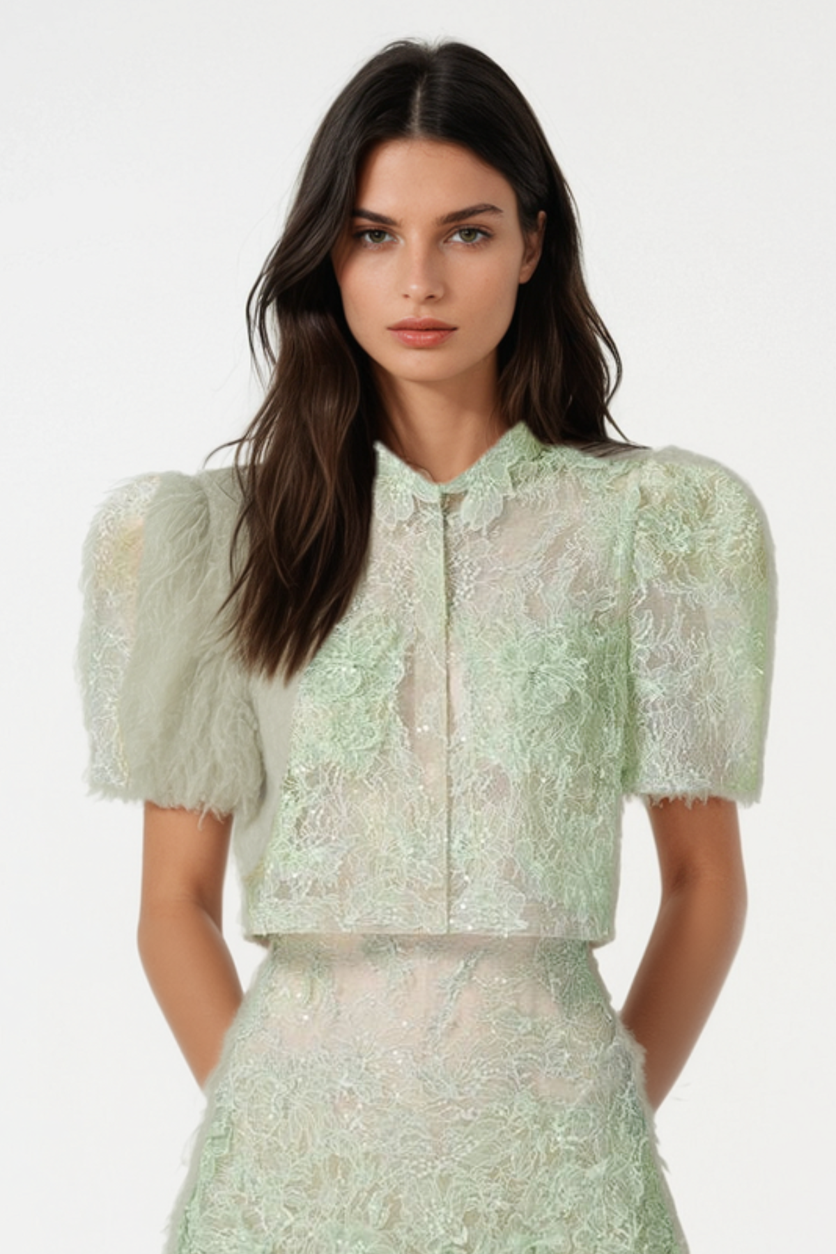 Elsea Lace Top & Mini Skirt Set - Green Avalabel