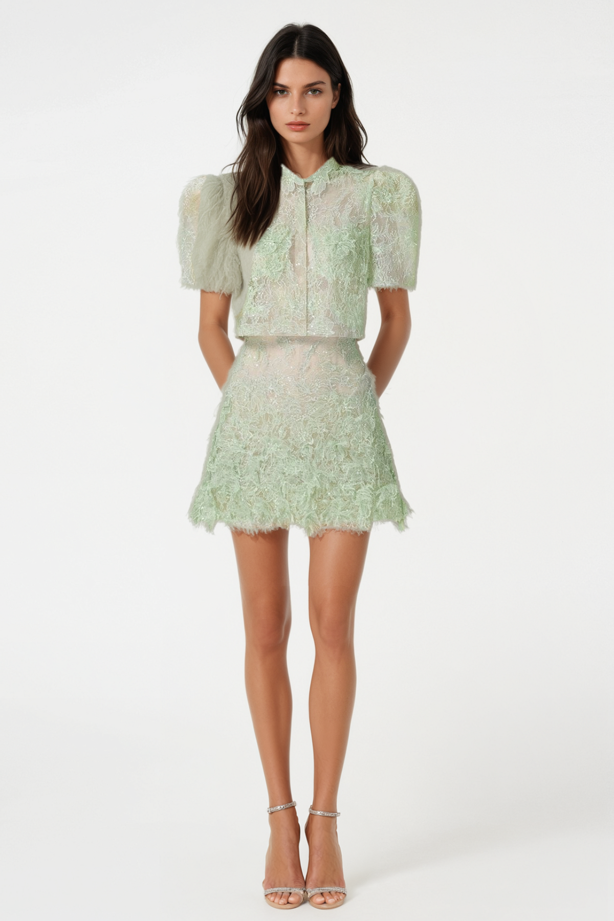 Elsea Lace Top & Mini Skirt Set - Green Avalabel
