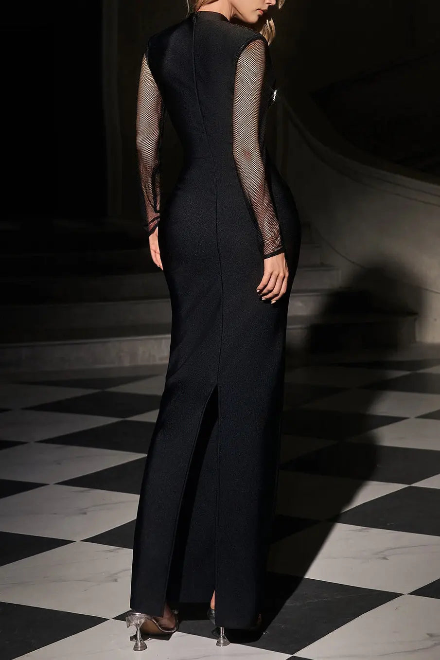 kristin Cutout Crystal Bandage Maxi Dress in black Avalabel