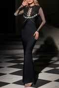 kristin Cutout Crystal Bandage Maxi Dress in black Avalabel