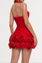 louise Halter Neck Flower Bandage Mini Dress in red Avalabel
