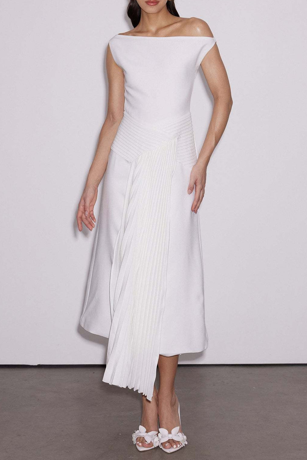 Emanuele Asymmetric One Shoulder Ruch Midi Dress Avalabel