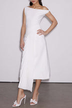 Emanuele Asymmetric One Shoulder Ruch Midi Dress Avalabel