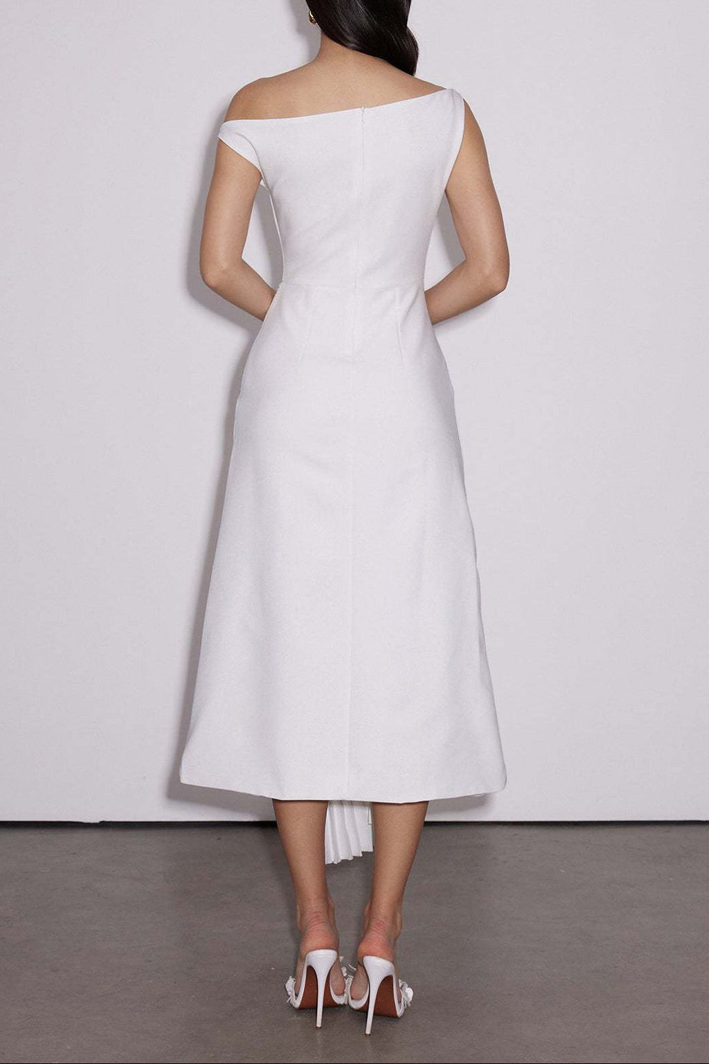 Emanuele Asymmetric One Shoulder Ruch Midi Dress Avalabel