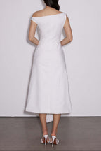 Emanuele Asymmetric One Shoulder Ruch Midi Dress Avalabel