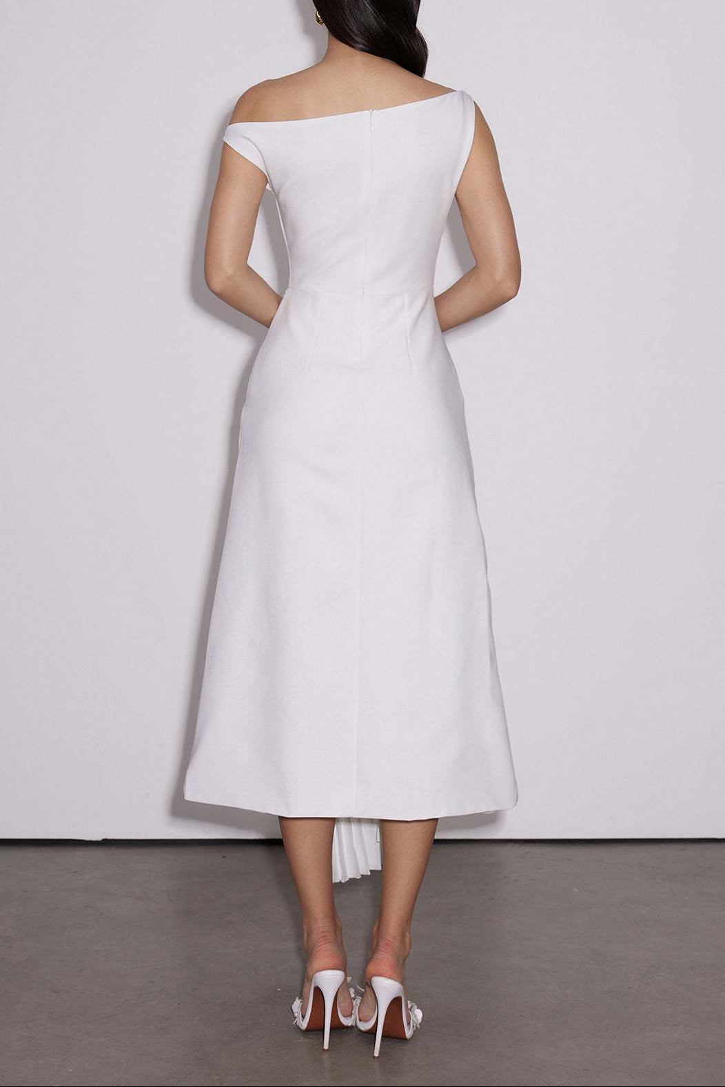Emanuele Asymmetric One Shoulder Ruch Midi Dress Avalabel
