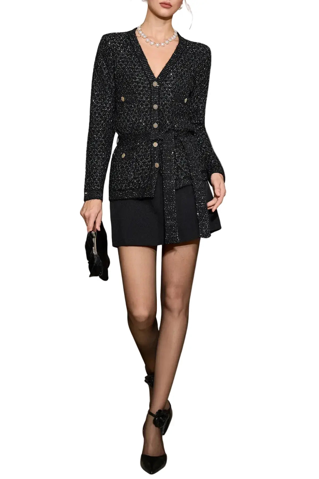 Emilia Sequin Embellished Cardigan - Black Avalabel