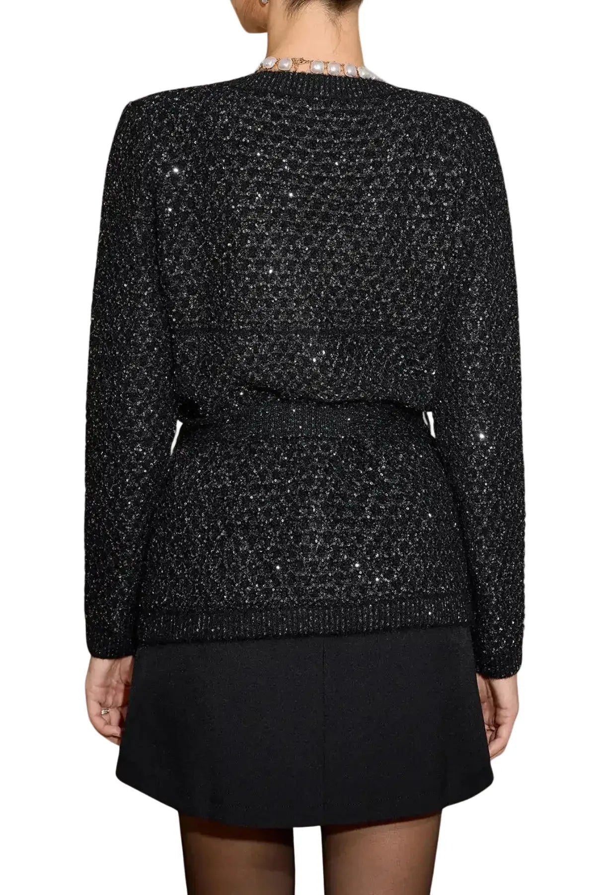 Emilia Sequin Embellished Cardigan - Black Avalabel