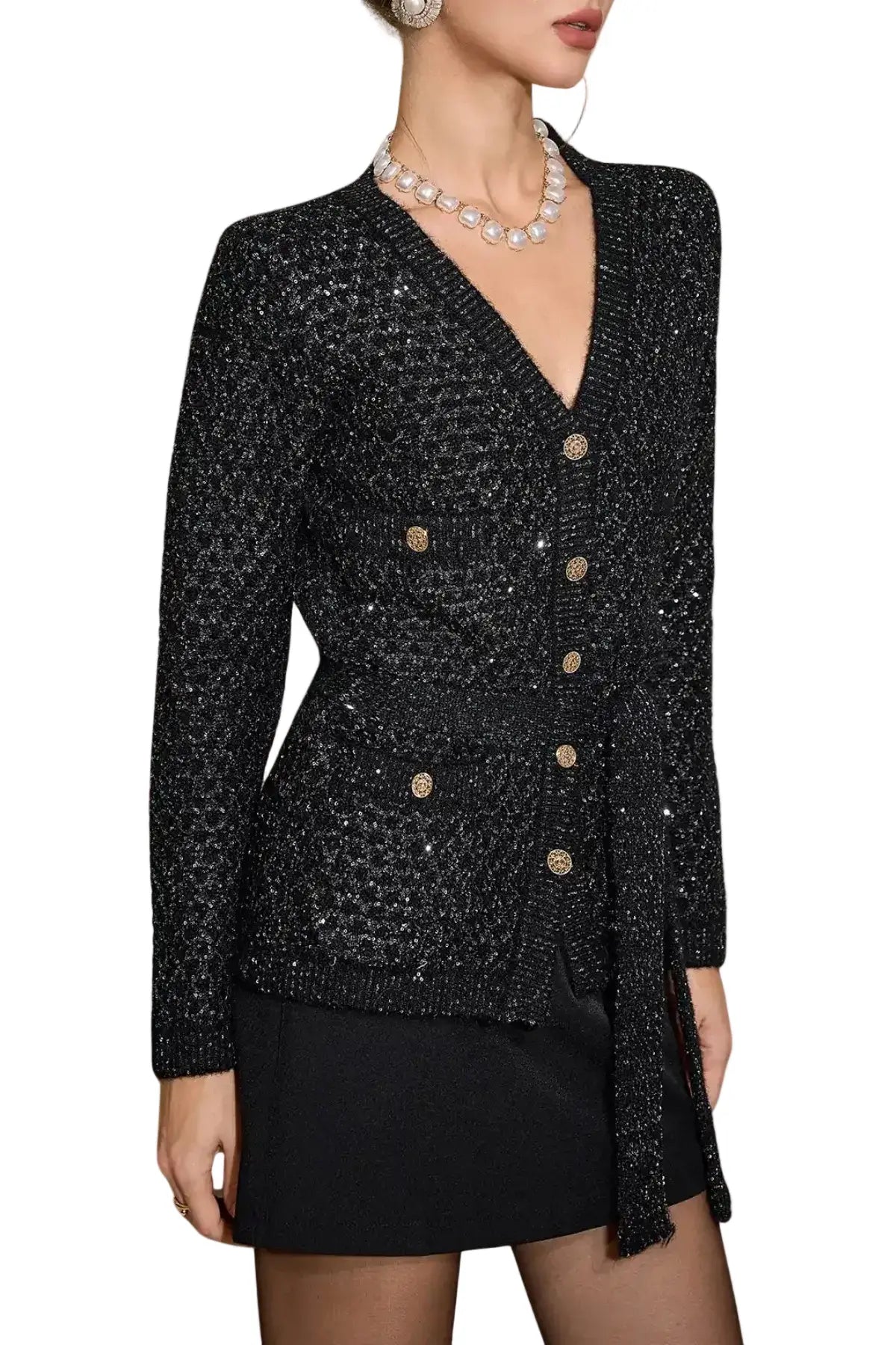 Emilia Sequin Embellished Cardigan - Black Avalabel