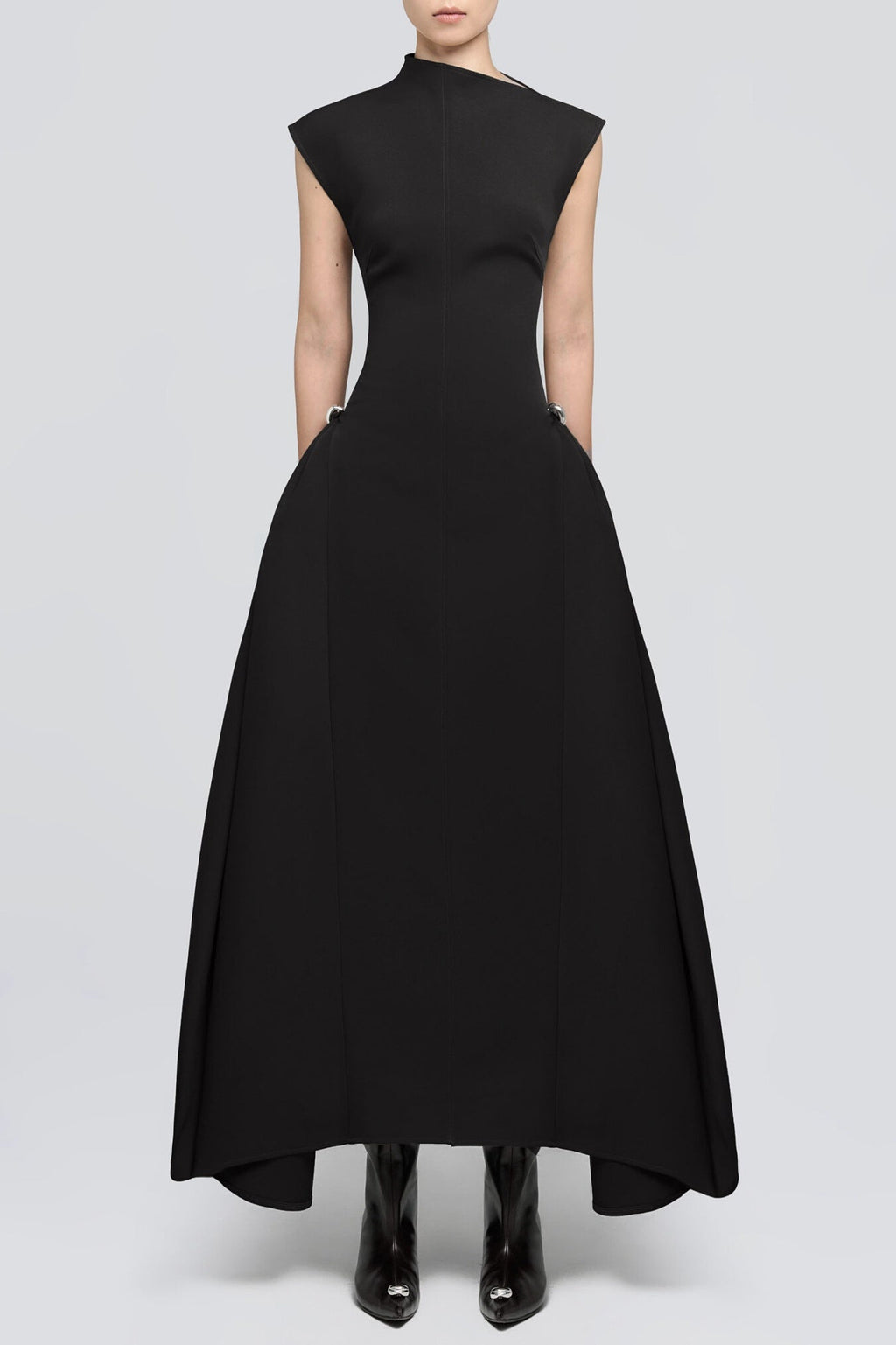 Eorkone Symmetric Drapes Flared Midi Dress - Black Avalabel