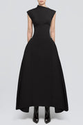 Eorkone Symmetric Drapes Flared Midi Dress - Black Avalabel