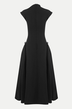 Eorkone Symmetric Drapes Flared Midi Dress - Black Avalabel