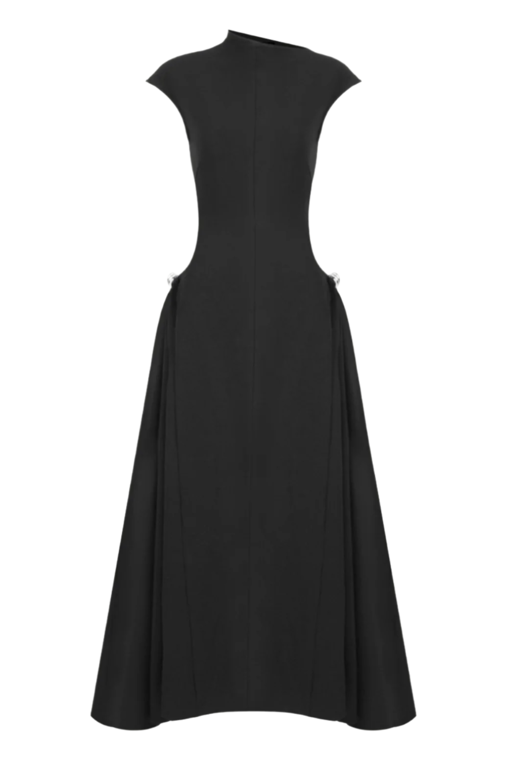 Eorkone Symmetric Drapes Flared Midi Dress - Black Avalabel