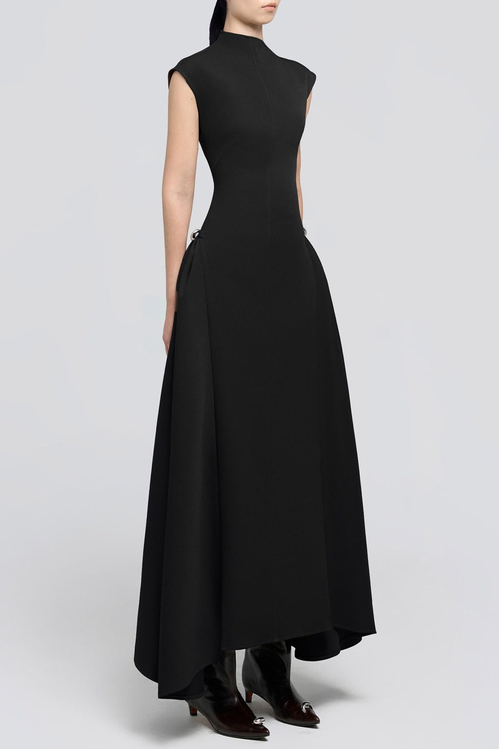 Eorkone Symmetric Drapes Flared Midi Dress - Black Avalabel