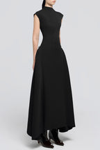 Eorkone Symmetric Drapes Flared Midi Dress - Black Avalabel