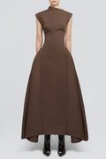 Eorkone Symmetric Drapes Flared Midi Dress - Brown Avalabel