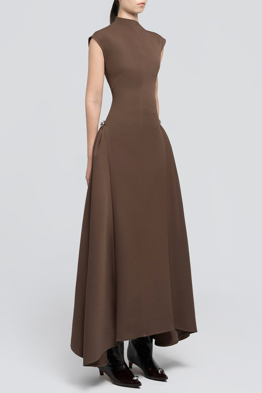 Eorkone Symmetric Drapes Flared Midi Dress - Brown Avalabel