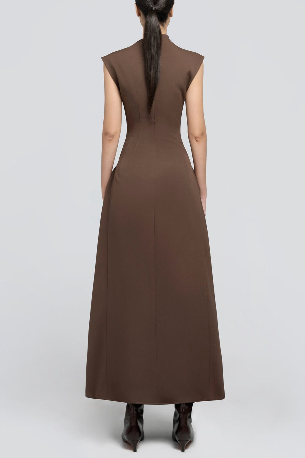 Eorkone Symmetric Drapes Flared Midi Dress - Brown Avalabel