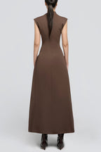 Eorkone Symmetric Drapes Flared Midi Dress - Brown Avalabel