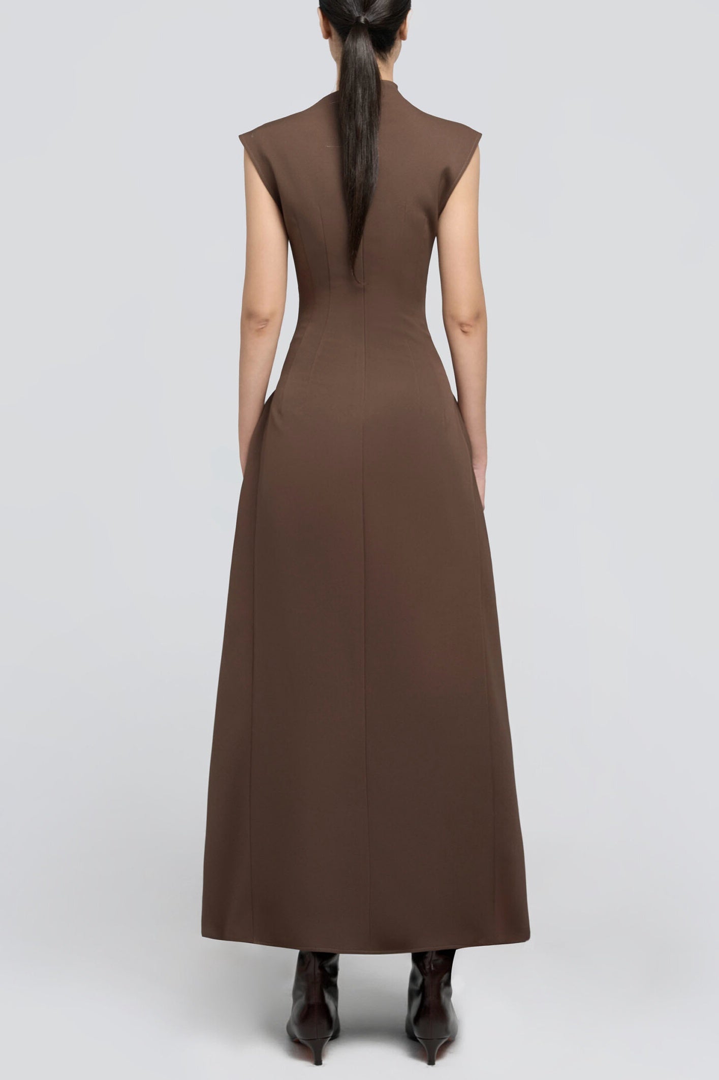 Eorkone Symmetric Drapes Flared Midi Dress - Brown Avalabel