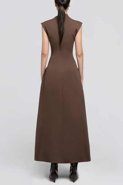 Eorkone Symmetric Drapes Flared Midi Dress - Brown Avalabel
