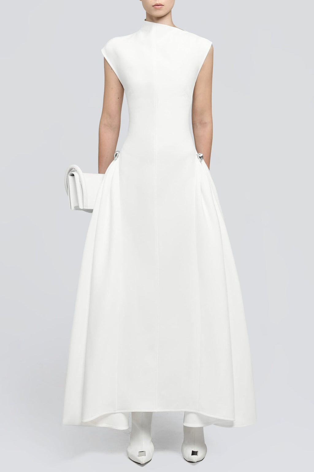 Eorkone Symmetric Drapes Flared Midi Dress - White Avalabel