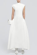 Eorkone Symmetric Drapes Flared Midi Dress - White Avalabel