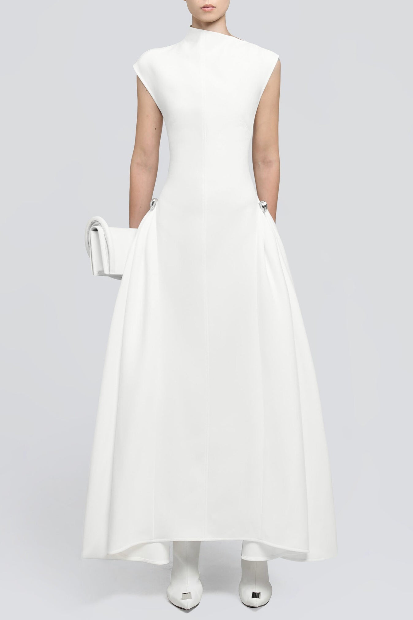 Eorkone Symmetric Drapes Flared Midi Dress - White Avalabel