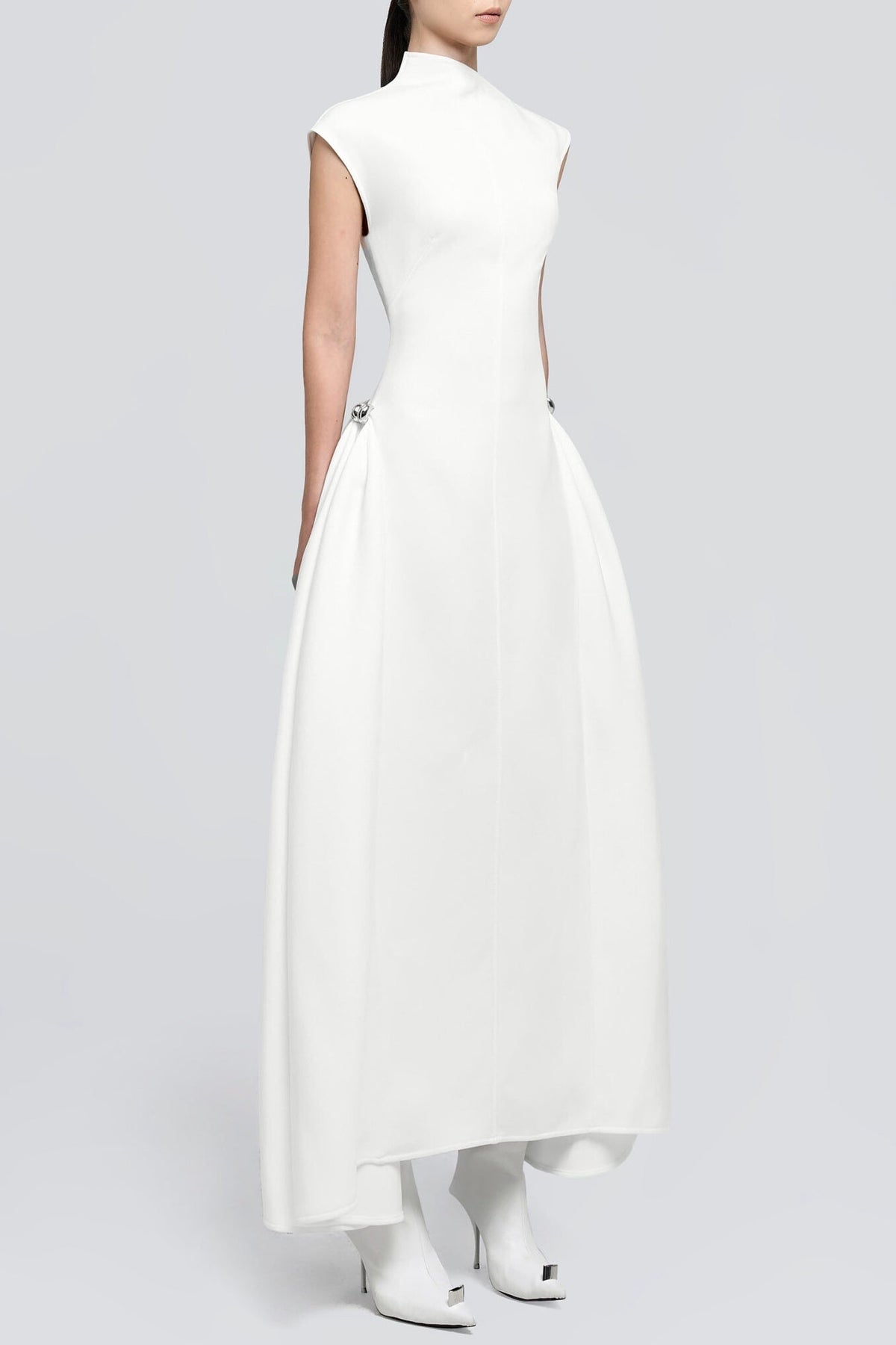 Eorkone Symmetric Drapes Flared Midi Dress - White Avalabel