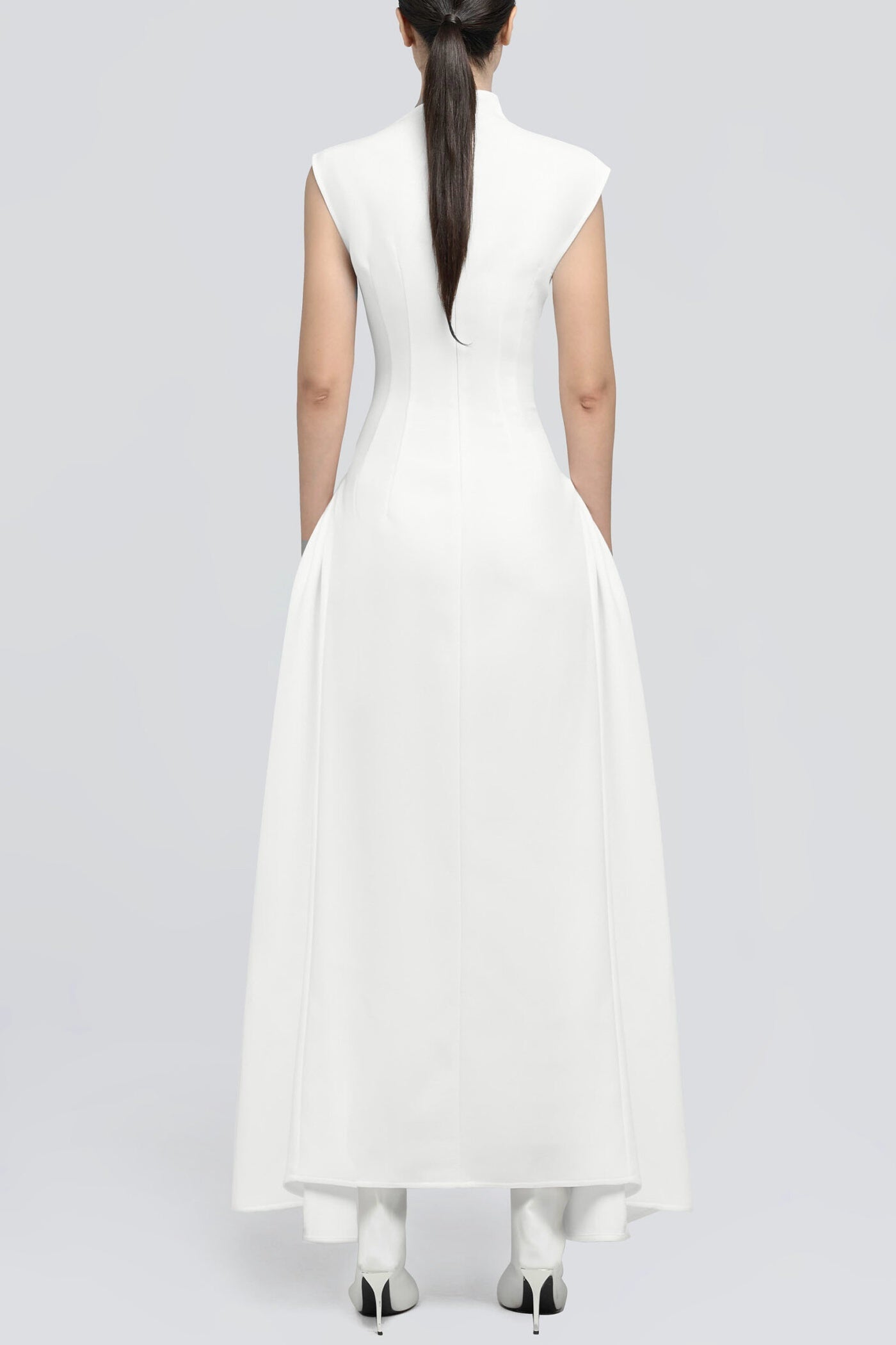 Eorkone Symmetric Drapes Flared Midi Dress - White Avalabel